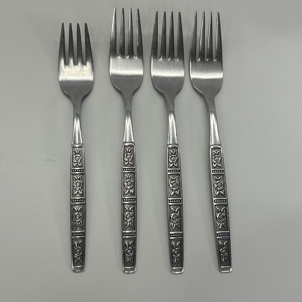Vintage Oneida Spring Fever Rose VIsta Dinner Salad Forks Set of 4 Stainless USA